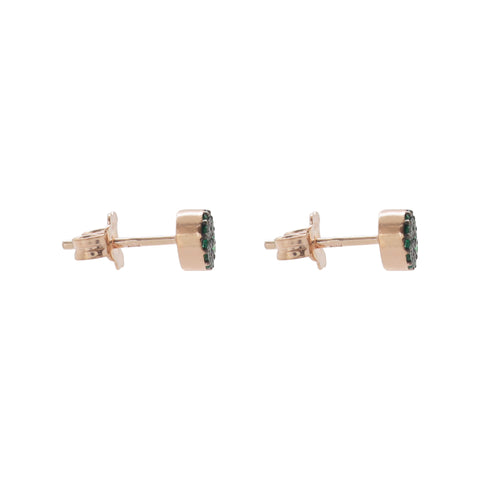 Aretes círculo en plata con baño de oro rosa 18K con zirconia verde