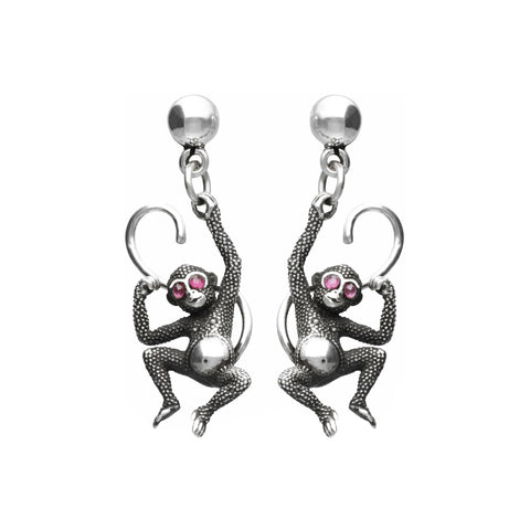 Aretes diseño de chango en plata de ley con piedra natural