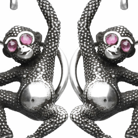 Aretes diseño de chango en plata de ley con piedra natural
