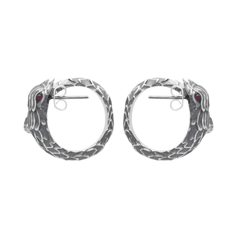 Aretes diseño de Águila plata .925 con perla y ojos de Rubí
