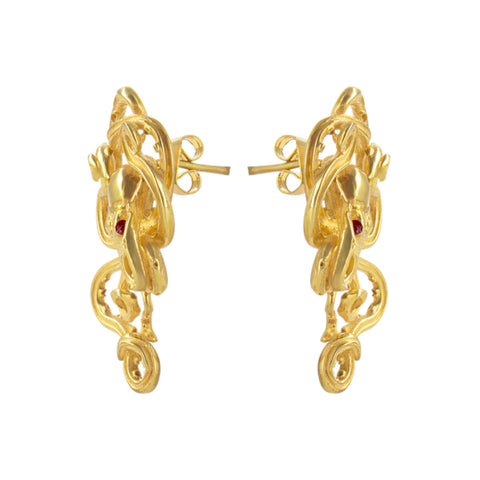Aretes diseño de Pulpo baño de oro con piedra natural
