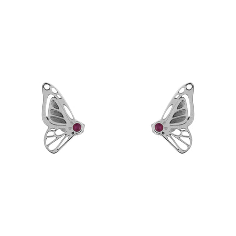 Aretes mariposa en plata .925 con rubí