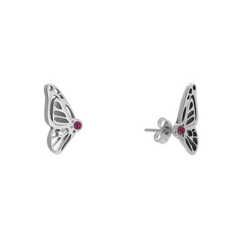 Aretes mariposa en plata .925 con rubí