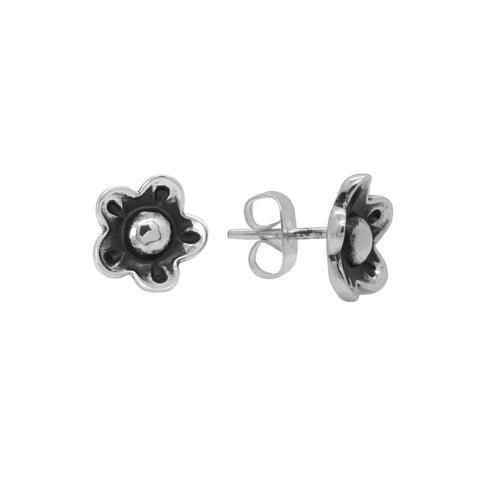 Aretes de flor acabado oxidado plata .925