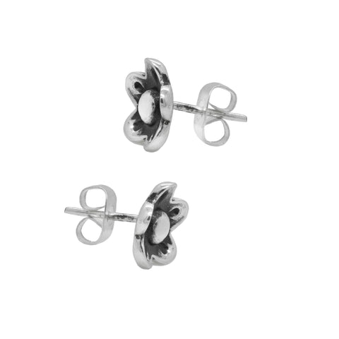Aretes de flor acabado oxidado plata .925