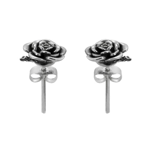 Aretes de rosas con terminado vintage en plata de ley