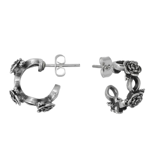 Arracadas de rosas acabado oxidado en plata .925