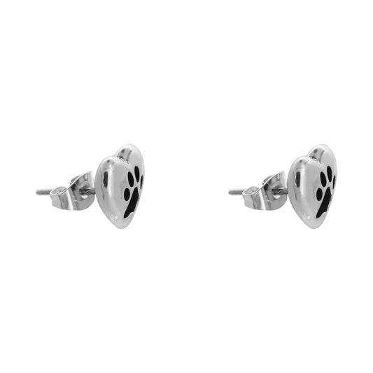 Aretes corazon bombeado con huella en plata