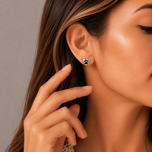 Aretes corazon bombeado con huella en plata