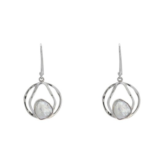 Aretes en plata de ley circular con perla