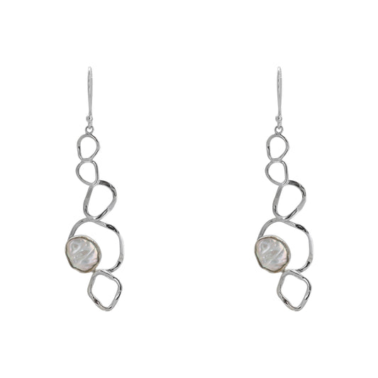 Aretes aros en plata con perla