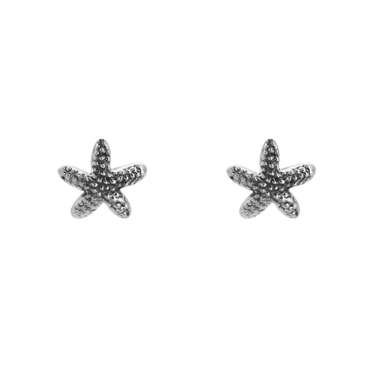 Aretes estrellita de mar en plata de ley acabado oxidado