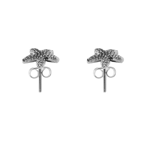 Aretes estrellita de mar en plata de ley acabado oxidado