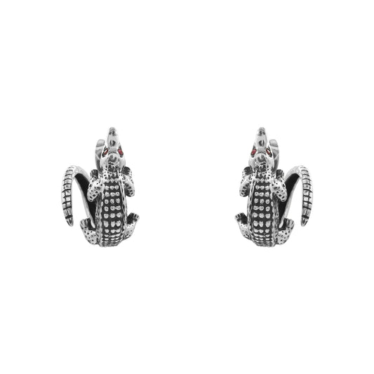 Aretes cocodrilo mini oxidado en plata de ley