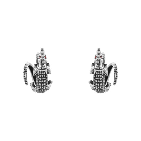 Aretes cocodrilo mini oxidado en plata de ley