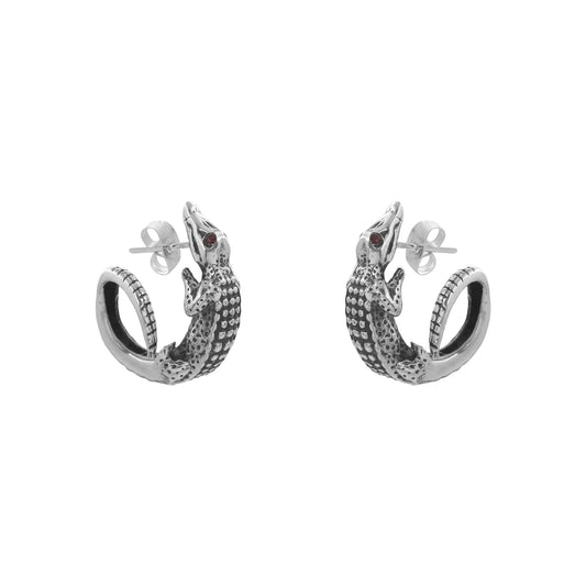 Aretes cocodrilo mini oxidado en plata de ley