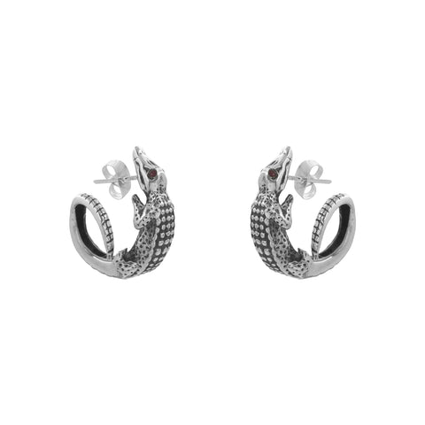 Aretes cocodrilo mini oxidado en plata de ley