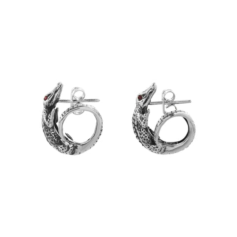 Aretes cocodrilo mini oxidado en plata de ley