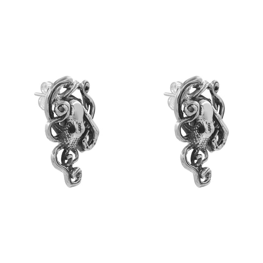 Aretes pulpo mini oxidado en plata de ley
