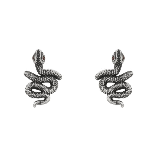 Aretes serpiente mini oxidado en plata de ley
