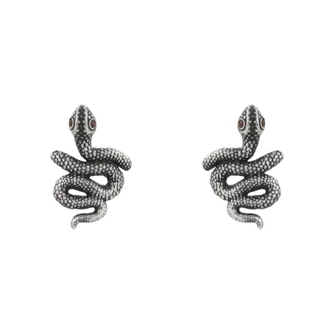 Aretes serpiente mini oxidado en plata de ley