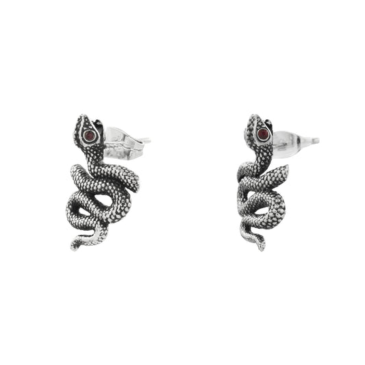 Aretes serpiente mini oxidado en plata de ley