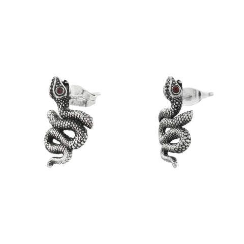 Aretes serpiente mini oxidado en plata de ley