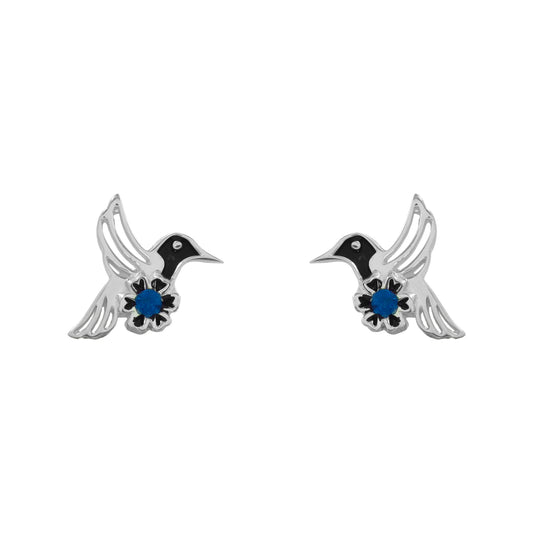Aretes de Colibrí con piedra zafiro en plata de ley .925