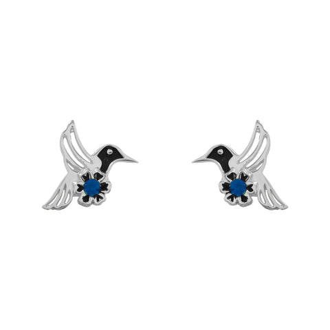 Aretes de Colibrí con piedra zafiro en plata de ley .925