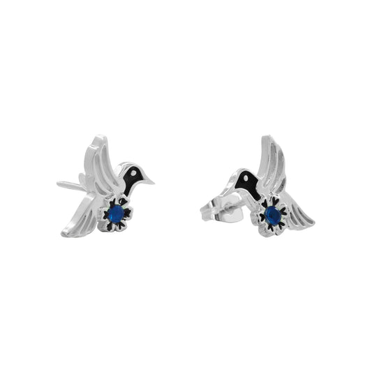 Aretes de Colibrí con piedra zafiro en plata de ley .925