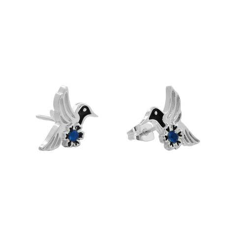 Aretes de Colibrí con piedra zafiro en plata de ley .925