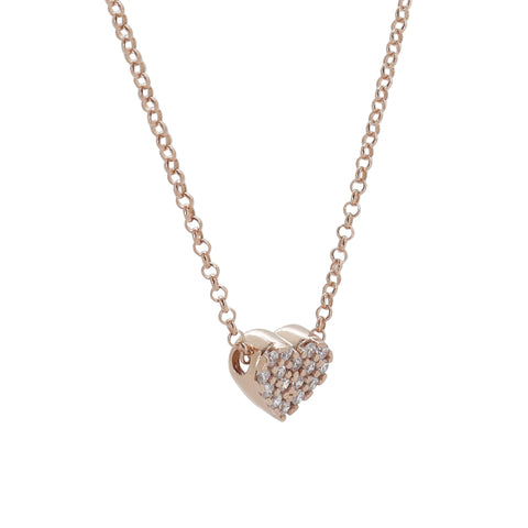 Collar corazón en plata con baño de oro rosa 18K con zirconia