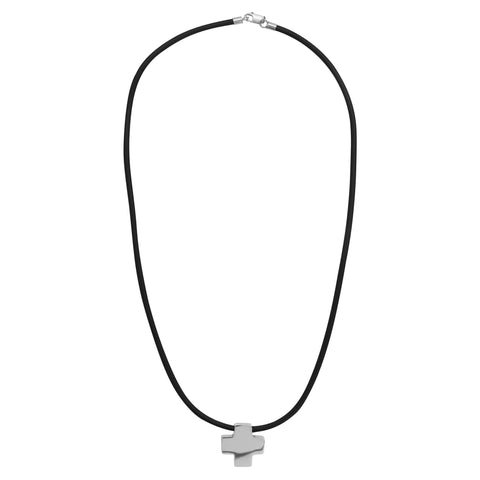 Collar caucho con dije en plata de ley