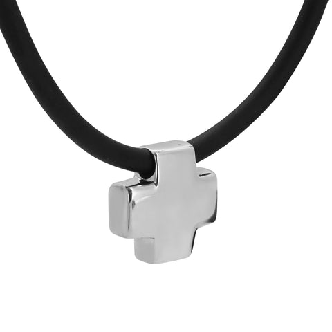 Collar caucho con dije en plata de ley