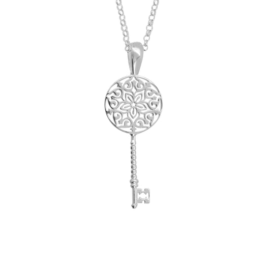 Collar mandala flor con llave en plata .925