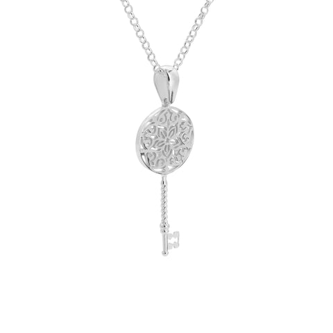 Collar mandala flor con llave en plata .925