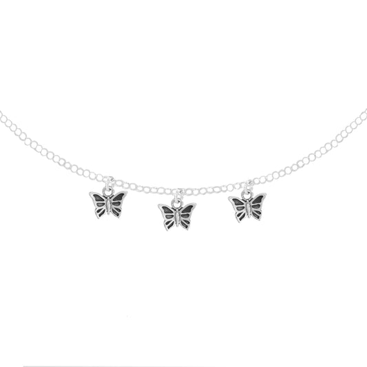 Collar con mariposas y estrellas en plata de ley acabado oxidado