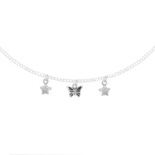 Collar con mariposas y estrellas en plata de ley