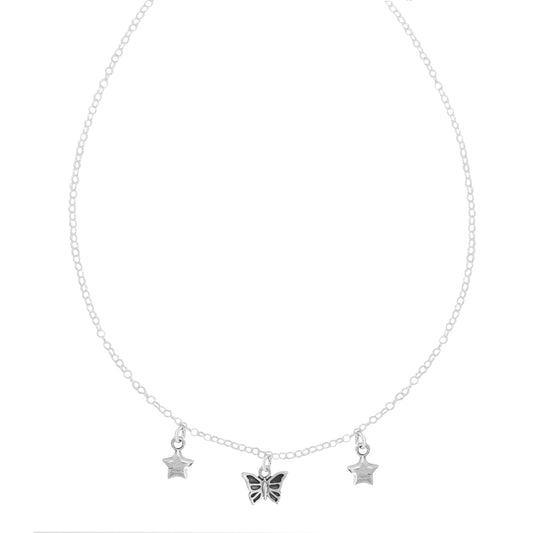 Collar con mariposas y estrellas en plata de ley