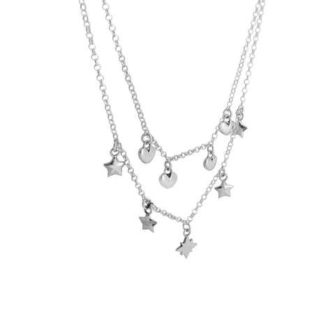Collar doble con corazones y estrellas en plata .925