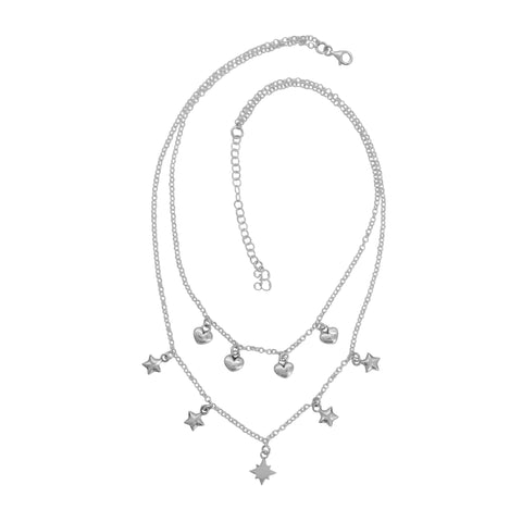 Collar doble con corazones y estrellas en plata .925
