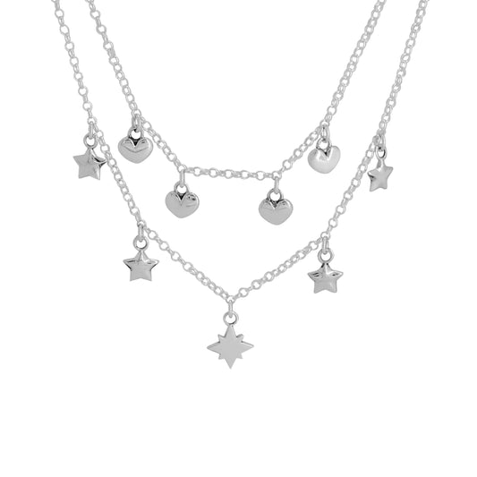 Collar doble con corazones y estrellas en plata .925