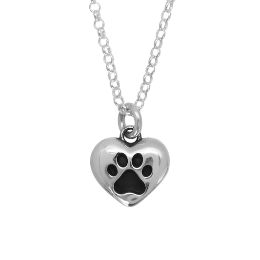 Collar corazon bombeado con huella en plata