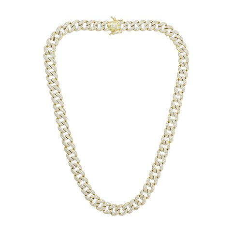 Collar eslabones anchos en plata con baño de oro amarillo 14K con zirconia