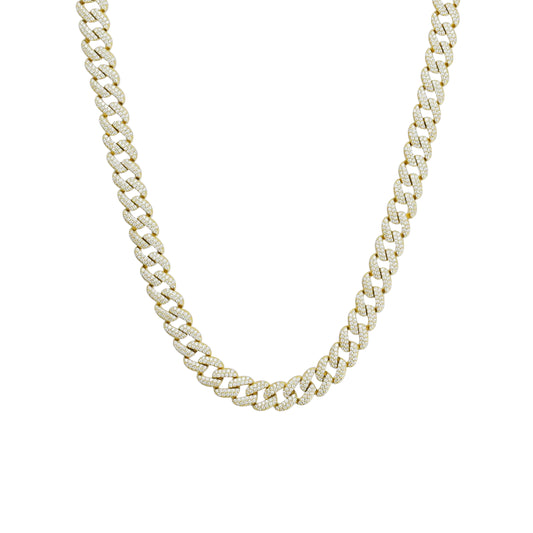 Collar eslabones anchos en plata con baño de oro amarillo 14K con zirconia