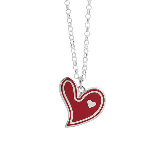 Collar corazón dispar rojo en plata de ley