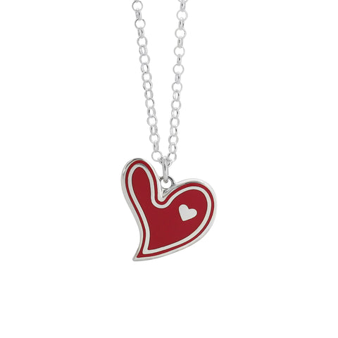 Collar corazón dispar rojo en plata de ley