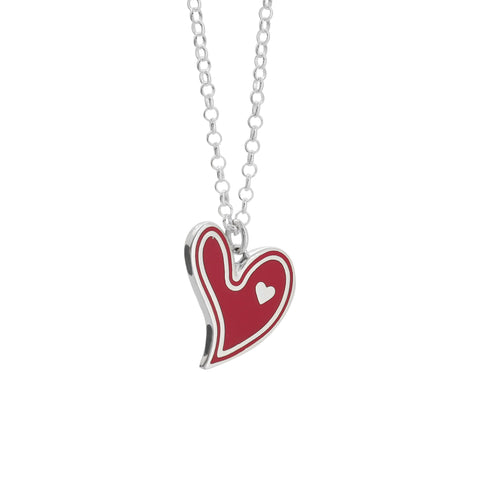 Collar corazón dispar rojo en plata de ley
