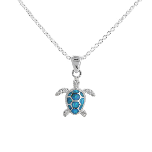 Collar tortuga de mar chica en plata de ley con ópalo azul