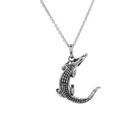 Collar cocodrilo mini oxidado en plata de ley